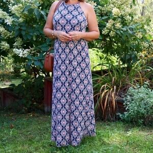 French Grey Boho Floral Maxi Dress S
